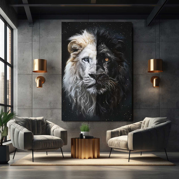 Dualité Éternelle Tableau Lion | TableauDecoModerne®