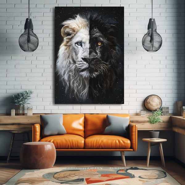 Dualité Éternelle Tableau Lion | TableauDecoModerne®