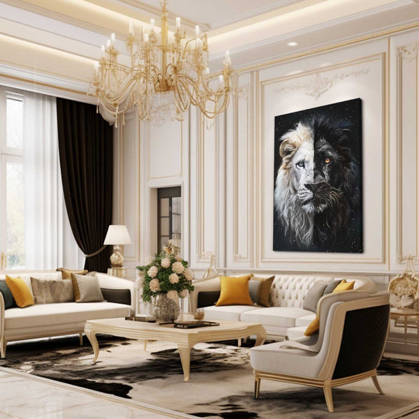 Dualité Éternelle Tableau Lion | TableauDecoModerne®