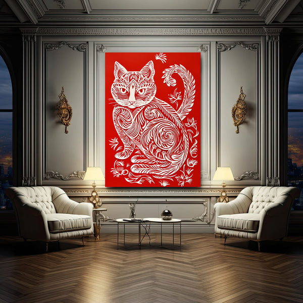 Félin Rouge Tableau Chat | TableauDecoModerne®