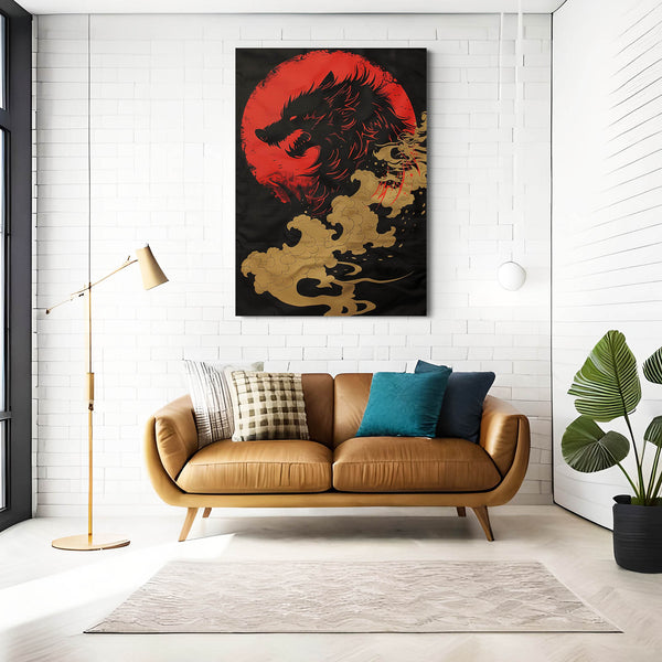 Lune Rouge Tableau Loup | TableauDecoModerne®