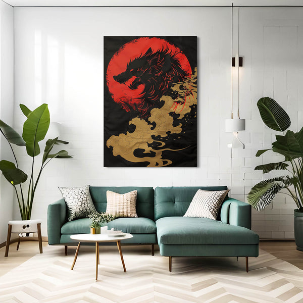 Lune Rouge Tableau Loup | TableauDecoModerne®