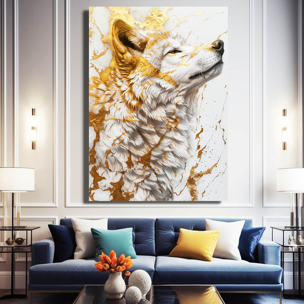 Majestueux Or Tableau Loup | TableauDecoModerne®