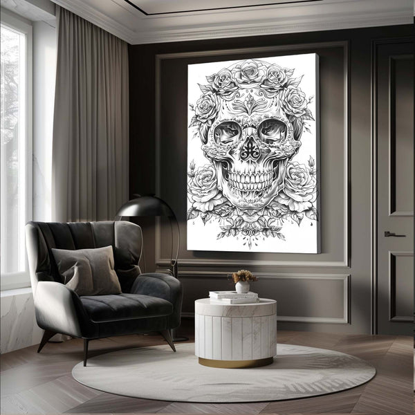 Tableau Tete de Mort Roses | TableauDecoModerne®