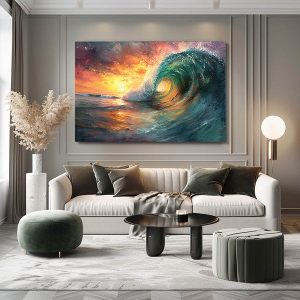 Tableau Vague Coucher de Soleil | TableauDecoModerne®