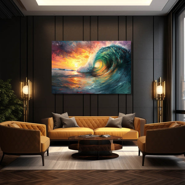 Tableau Vague Coucher de Soleil | TableauDecoModerne®