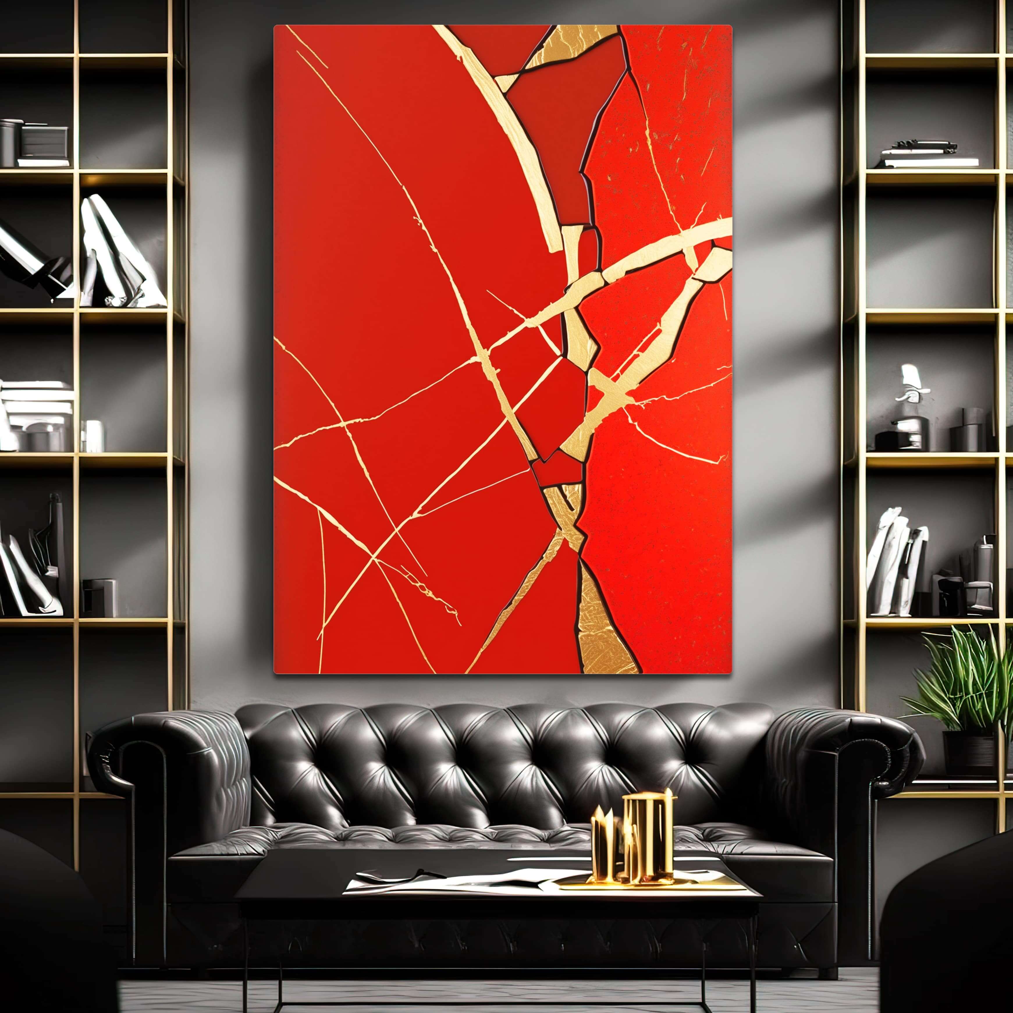 Tableau abstrait contemporain rouge noir design