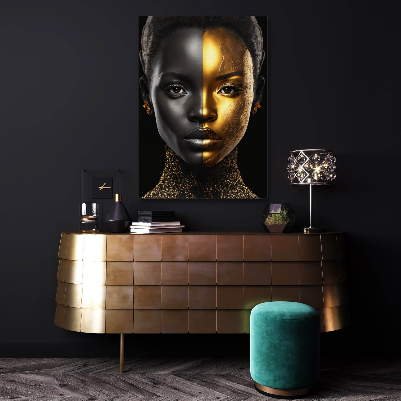 Black and Gold African Woman Painting | TableauDecoModerne®