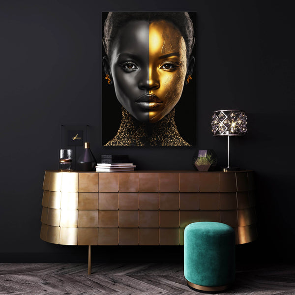 Tableau Femme Africaine Noir et Or | TableauDecoModerne®